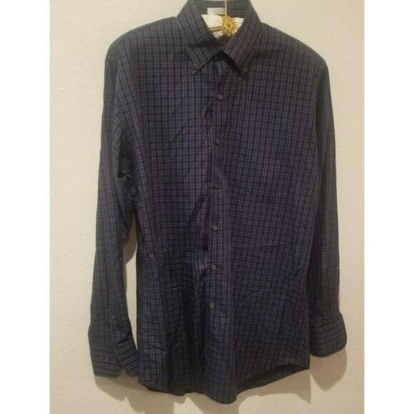 Peter Millar Men's Medium Long Sleeve Button Down Shirt Cotton Plaid Blue Casual